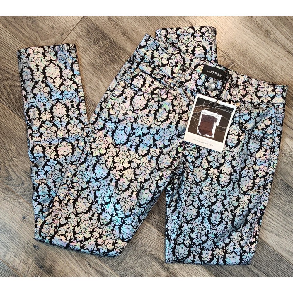 Minkpink Womens SHINY RELECTIVE Flat Front Regular Fit Casual Pants Size Small